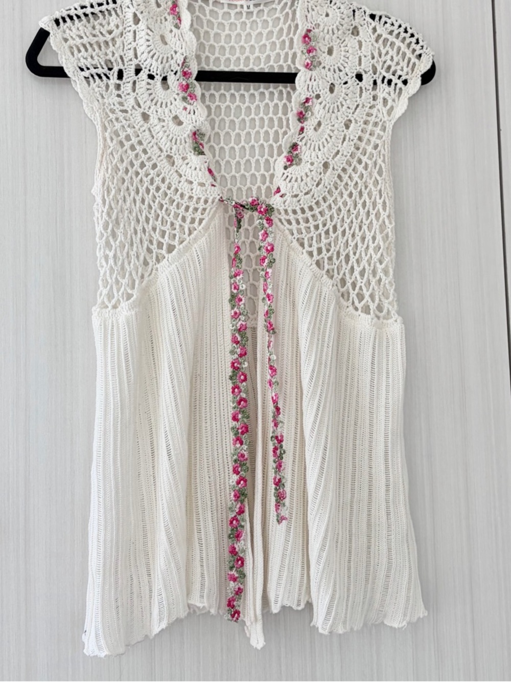 Crochet Tie Front Top with Ribbon